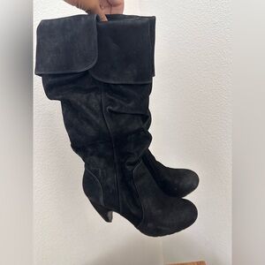 Black suede tall boot with heel